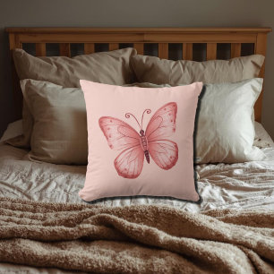 Whimsical Pink Butterfly Throw Pillow