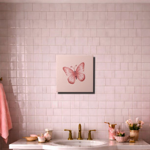   Whimsical Pink Butterfly  Tile
