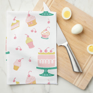 Whimsical Pink Cake and Cupcakes Kitchen Towel