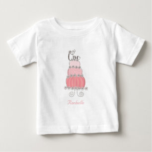 Whimsical Pink Cake One Girl's 1st Birthday Party Baby T-Shirt
