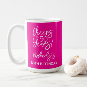 Whimsical Pink Cheers to 50 Years Birthday Classic Coffee Mug