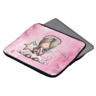 Whimsical Pink Christmas Angel Laptop Sleeve