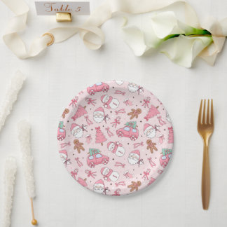 Whimsical Pink Christmas Party Paper Plate