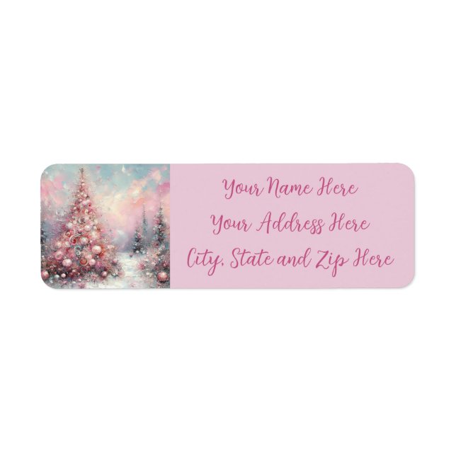 Whimsical Pink Christmas Tree Adresse de retour (Devant)