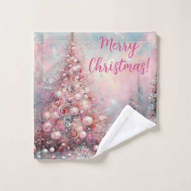 Whimsical Pink Christmas Tree Personalized (Gant de toilette)