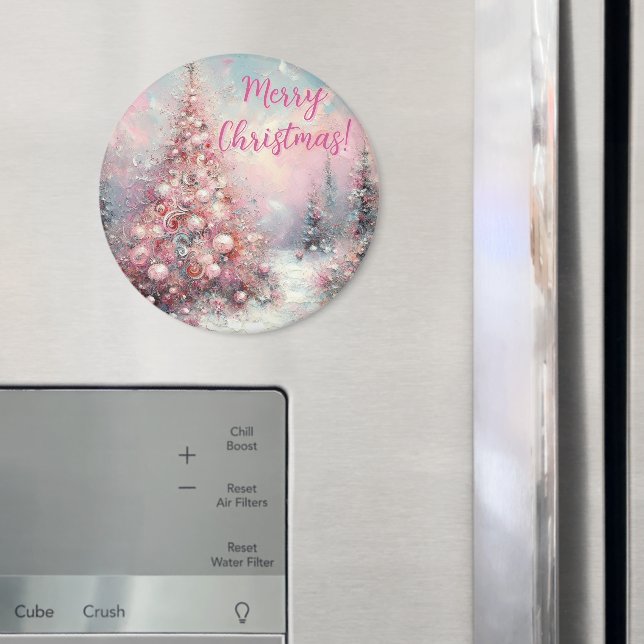 Whimsical Pink Christmas Tree Personalized Magnet (In Situ (Fridge))