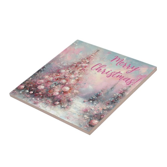 Whimsical Pink Christmas Tree Personalized Tile (Side)