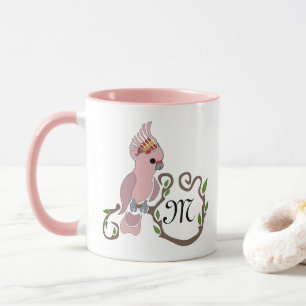 Whimsical Pink Cockatoo Monogram Mug
