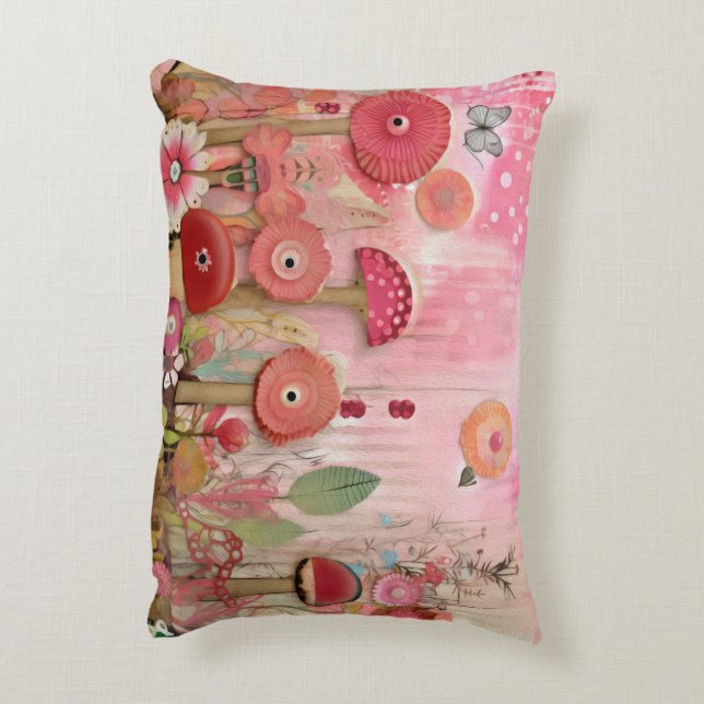 Whimsical Pink collage flower scene Accent Pillow (Back(Vertical))