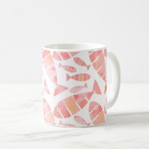 Whimsical Pink & Coral Watercolor Fish Pattern Mug
