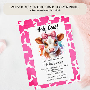 Whimsical  Pink Cow  Farm Theme Baby Shower   Invitation