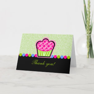 Whimsical Pink Cupcake Thank You Greeting Card