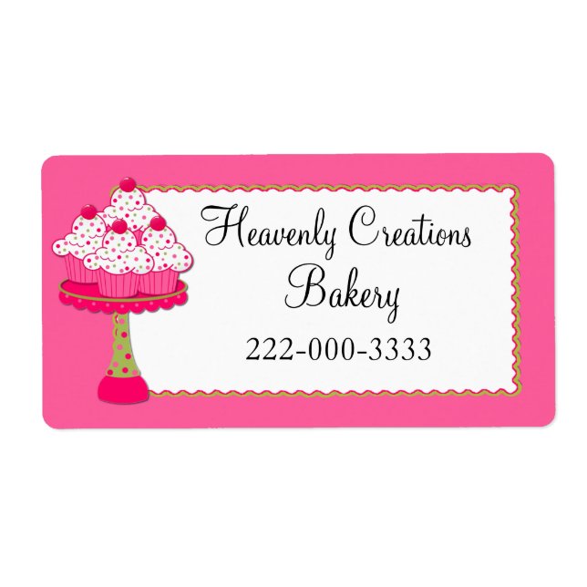 Whimsical Pink Cupcakes Custom Bakery Label (Front)