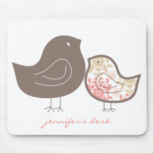 Whimsical Pink Damask Mom And Cute Girl Baby Chick Mouse Pad