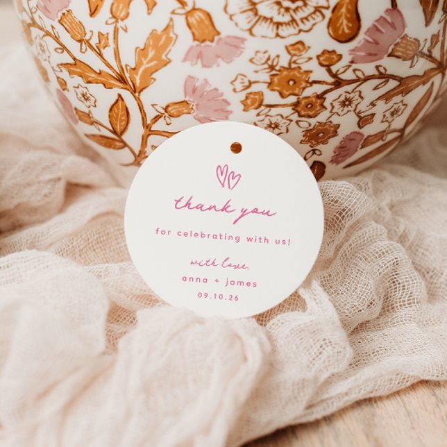 Whimsical Pink Doodle Heart Wedding Favour Tags (Creator Uploaded)