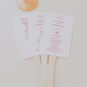 Whimsical Pink Doodle Wedding Program Hand Fan