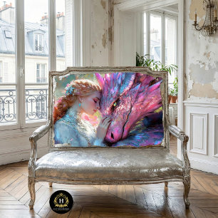 Whimsical Pink Dragon & Elven Princess Decoupage Tissue Paper