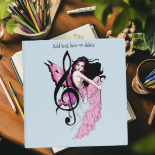 Whimsical Pink Fairy Blue Fantasy Music Note Binder
