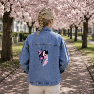Whimsical Pink Fairy Blue Fantasy Music Note Denim Jacket