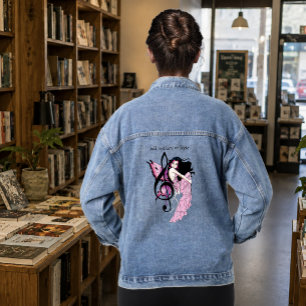 Whimsical Pink Fairy Blue Fantasy Music Note Denim Jacket