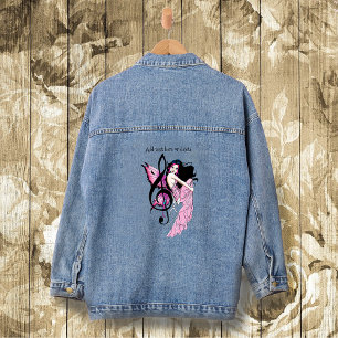 Whimsical Pink Fairy Blue Fantasy Music Note Denim Jacket