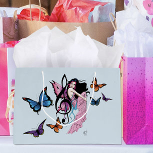 Whimsical Pink Fairy Blue Fantasy Music Note Large Gift Bag