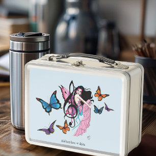 Whimsical Pink Fairy Blue Fantasy Music Note Metal Lunch Box