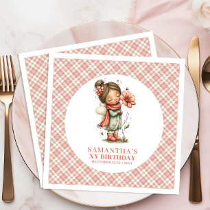 Whimsical Pink Fairy Flowers 1st Birthday Party  Napkin