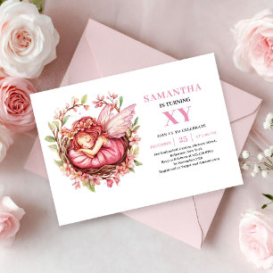 Whimsical Pink Fairy Girl 6th Birthday Blush  Invitation