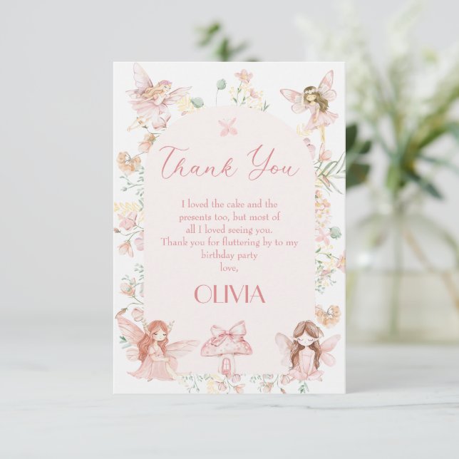 Whimsical Pink Fairy Premier anniversaire Carte de (Debout devant)