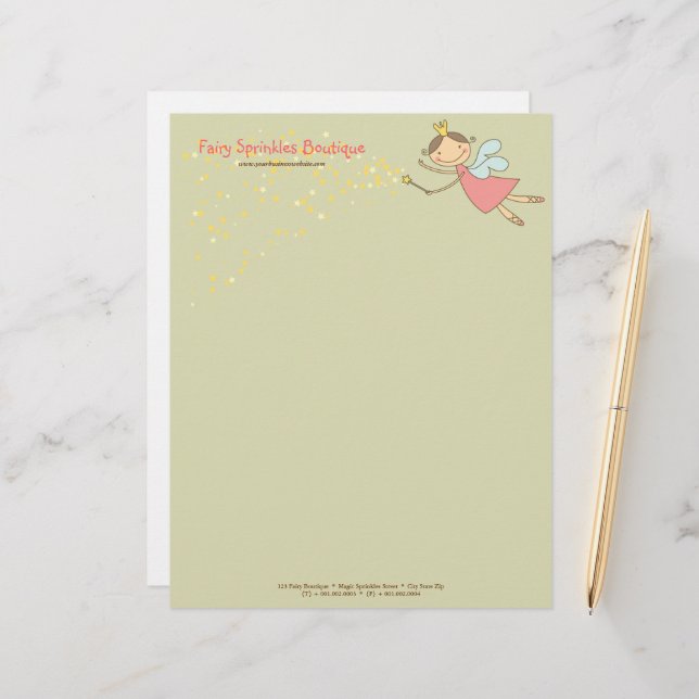 Whimsical Pink Fairy Princess And Magical Stars Letterhead (Front/Back In Situ)