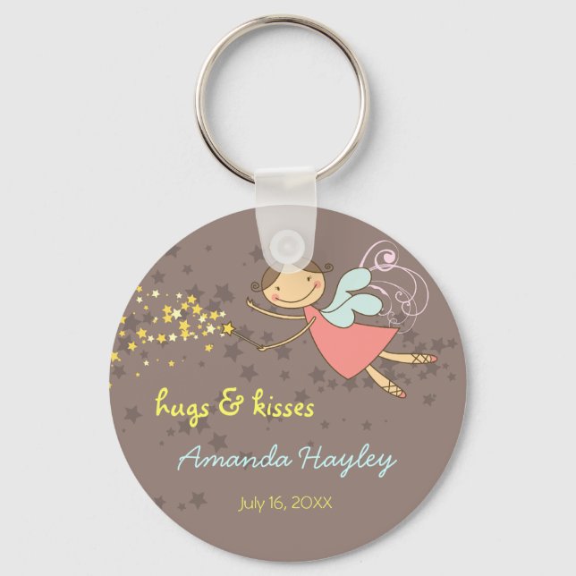 Whimsical Pink Fairy Princess Stars Girl Birthday Keychain (Front)