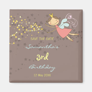 Whimsical Pink Fairy Princess Stars Girl Birthday Magnet