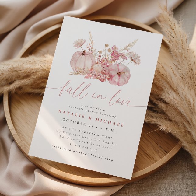 Whimsical Pink Fall in Love Couple's Shower Invitation (Creator Uploaded)