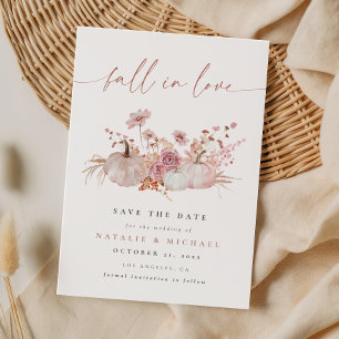 Whimsical Pink Fall in Love Pumpkin Wedding Save The Date