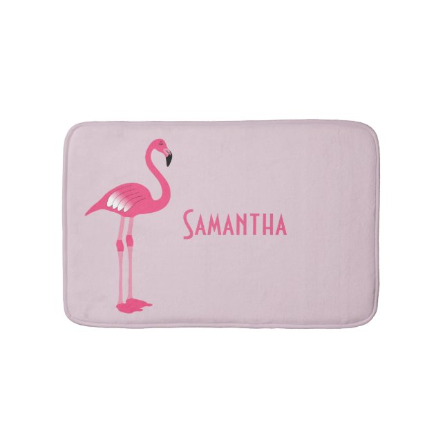 Whimsical Pink Flamingo Custom Bath Mat (Front)