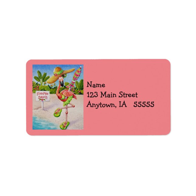Whimsical Pink Flamingo No. 2 Watercolor Art Label (Front)