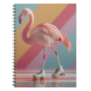 Whimsical Pink Flamingo on Roller Skates Notebook