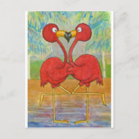 Whimsical Pink Flamingo Pair on Beach Island Art