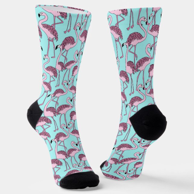 Whimsical Pink Flamingo Pattern Socks (Angled)