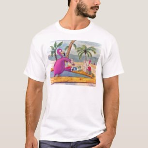 Whimsical Pink Flamingo Pours Party Drinks Beach T-Shirt