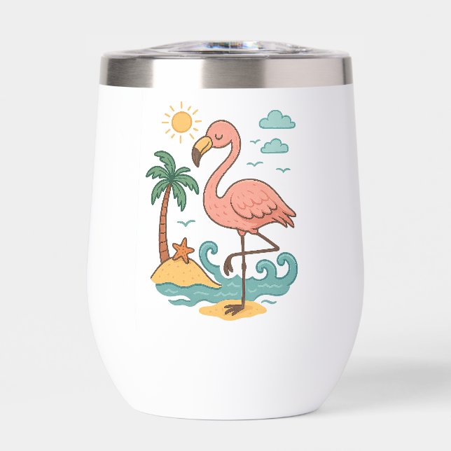Whimsical Pink Flamingo Wine Tumbler (Front)