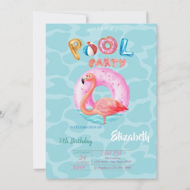 Whimsical Pink Flamingos Pool Float Summer  Invitation (Front)