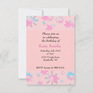 Whimsical Pink Floral Birthday Invitation