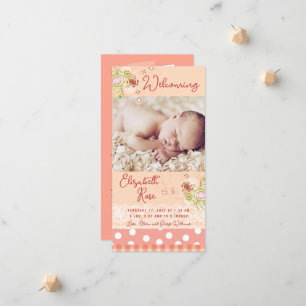 Whimsical Pink Floral Blooms Baby Girl Photo Birth Announcement