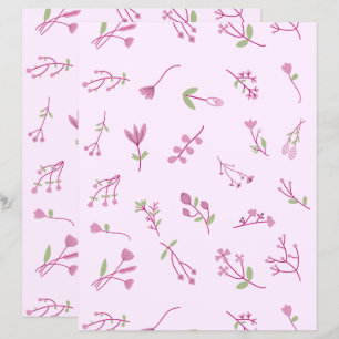Whimsical Pink Floral Botanical Pattern Paper