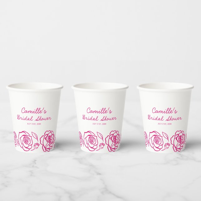 Whimsical Pink Floral Bridal Shower Paper Cups (Multi)