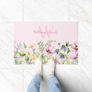  Whimsical Pink Floral Monogram  Doormat