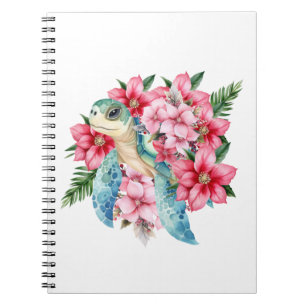 Whimsical Pink Floral Sea Turtle Notebook