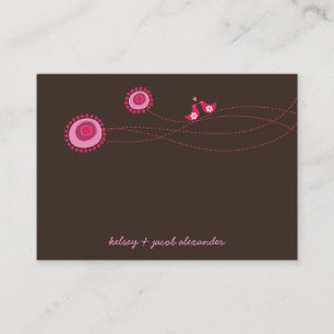 Whimsical Pink Flower Dots Love Birds Wedding Place Card